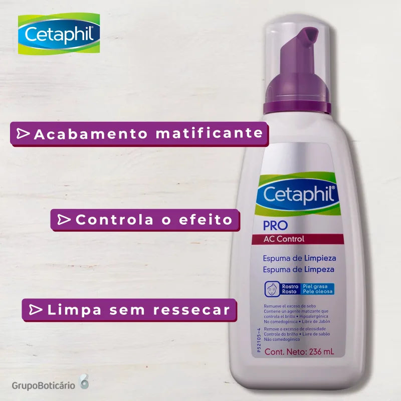 Cetaphil Pro AC Dermocontrol Pele Oleosa - Espuma de Limpeza Facial 236ml